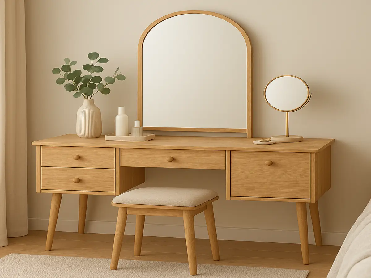 Dressing table furniture with mirror and wooden storage drawers