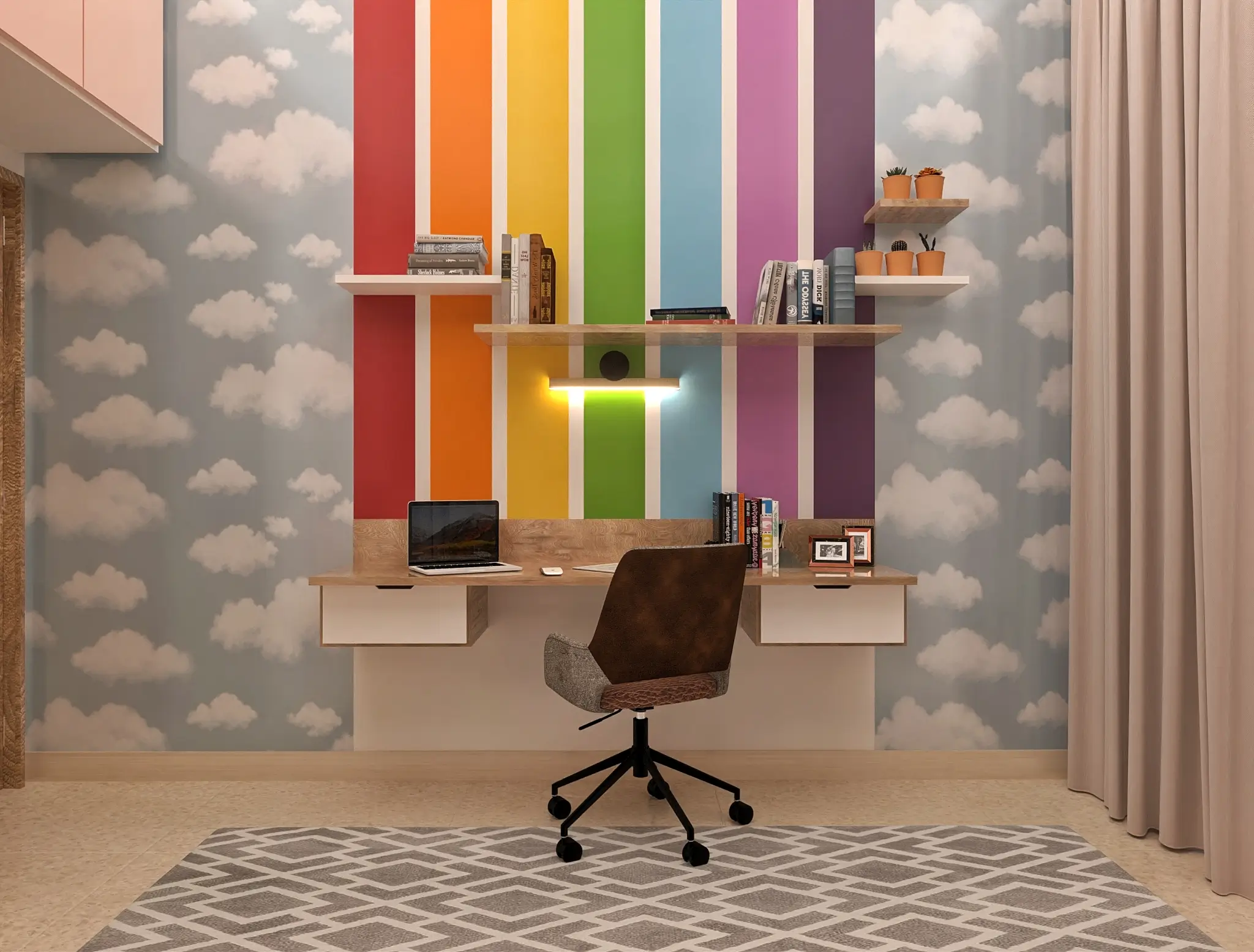 Home study table with organized layout