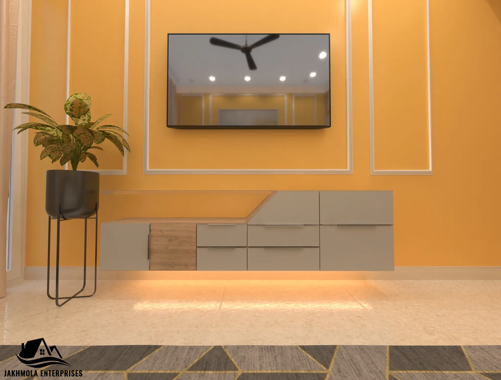 Wall-mounted TV unit with storage