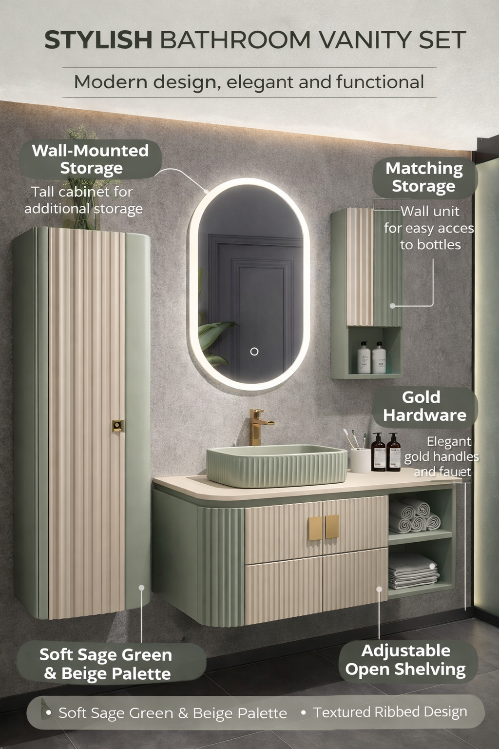 Contemporary vanity unit with elegant finish