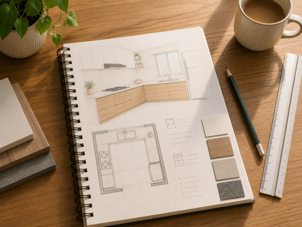 Budget planning breakdown for a modular kitchen in India showing 60-30-10 allocation principle