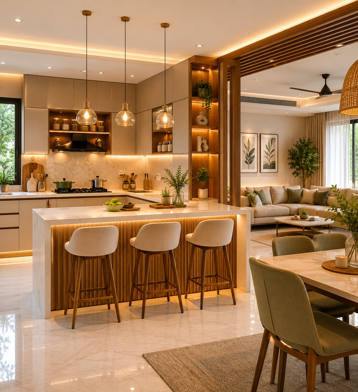 Modern open-plan kitchen and living room