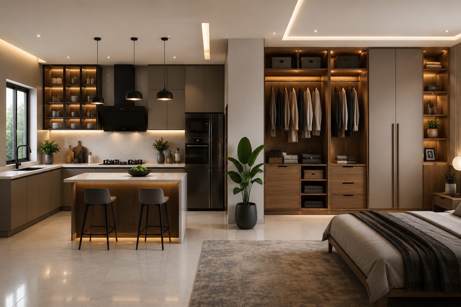 home consider the modular kitchen and wardrobes