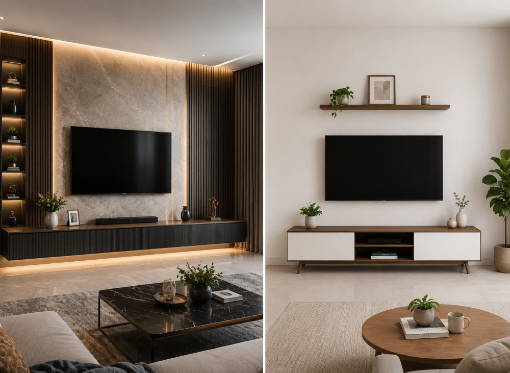Full Wall TV Panel Design vs Simple TV Unit