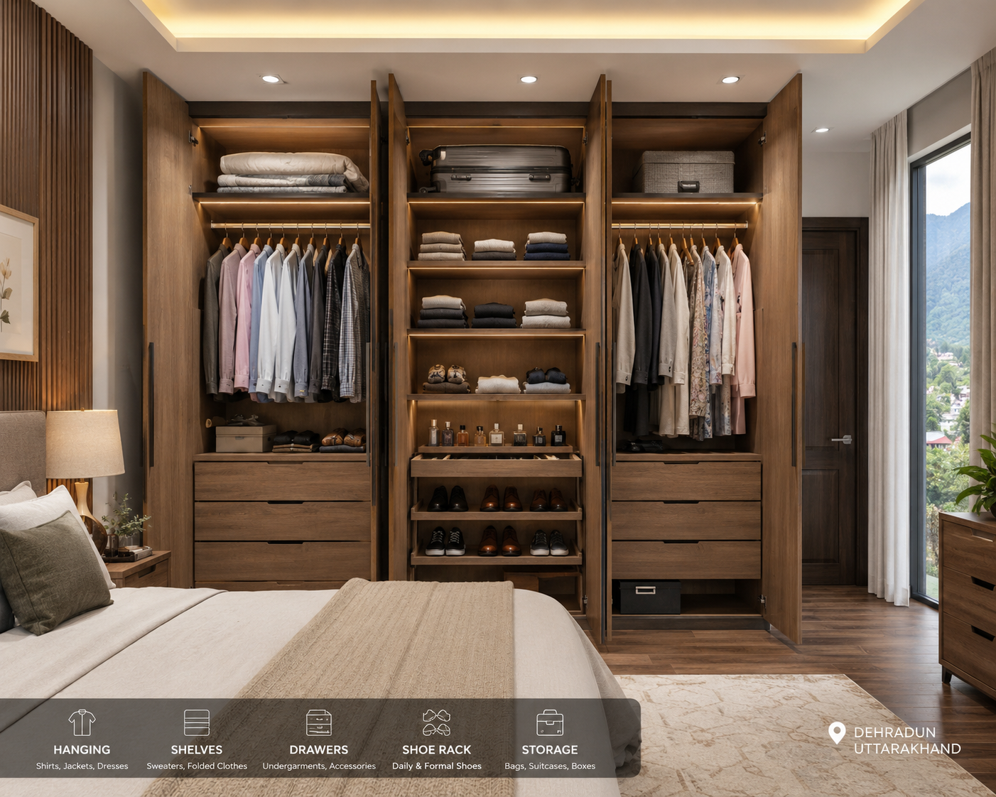 bedroom wardrobe storage ideas for master bedroom in Dehradun