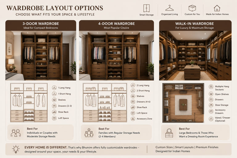 bedroom wardrobe storage ideas layout comparison for Indian homes
