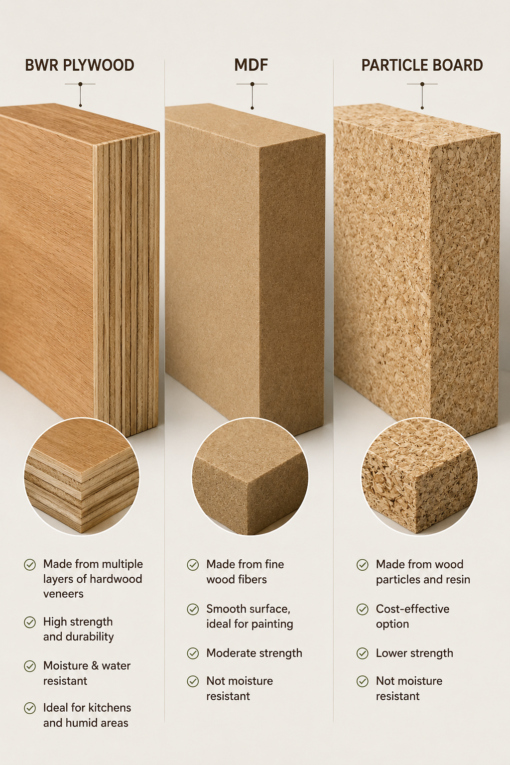 Comparison of modular kitchen carcass materials plywood MDF particle board