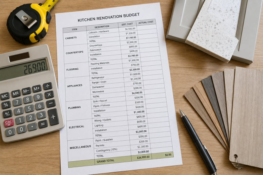 Kitchen renovation budget planning checklist