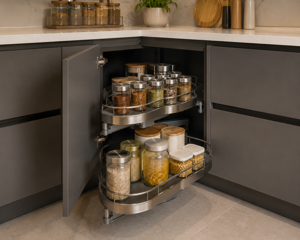 kitchen corner storage magic corner unit pull-out baskets India
