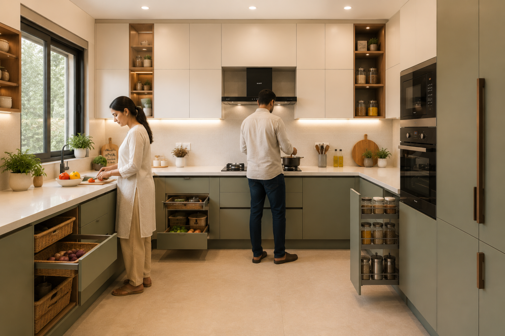U shaped modular kitchen advantages multiple cooks Indian family kitchen