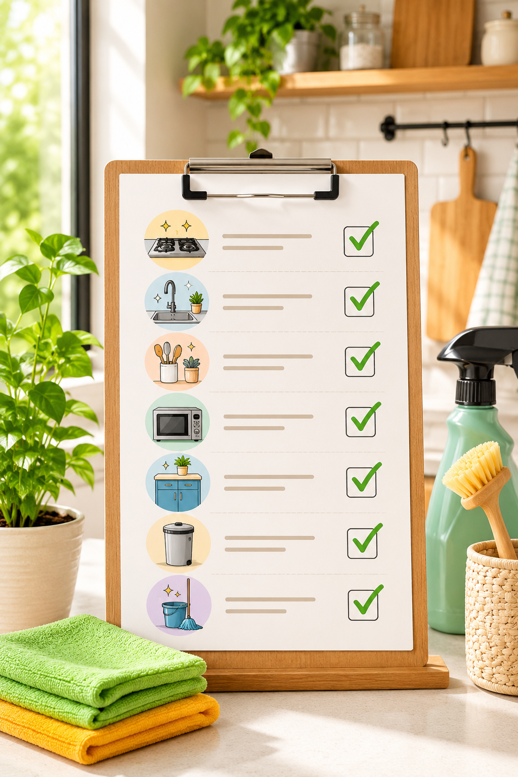 Weekly modular kitchen maintenance checklist being followed in a home kitchen