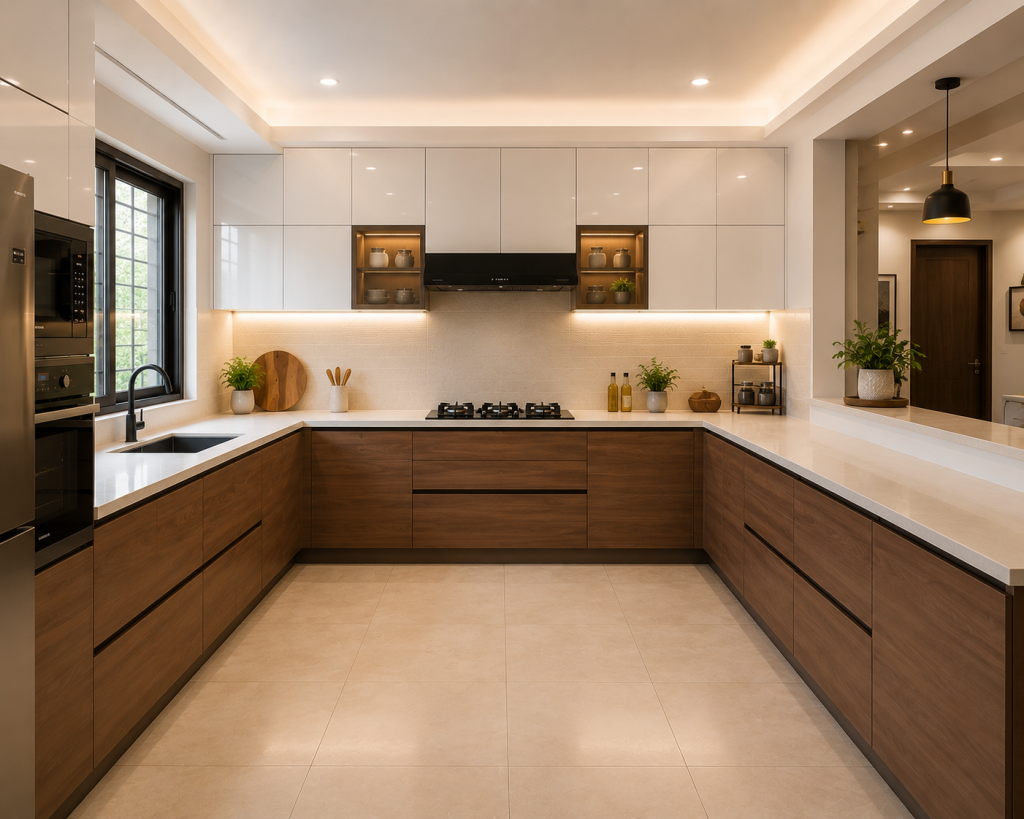u shaped modular kitchen design